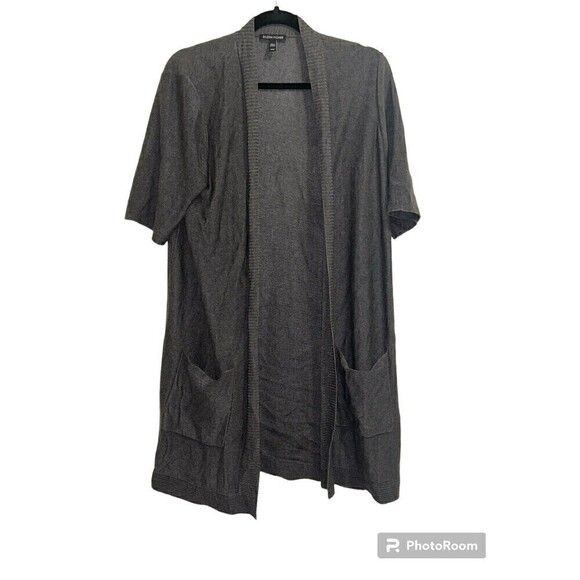 Eileen Fisher Long Open Front Cardigan Medium Gray Pockets Tencil Merino Wool - Picture 1 of 6